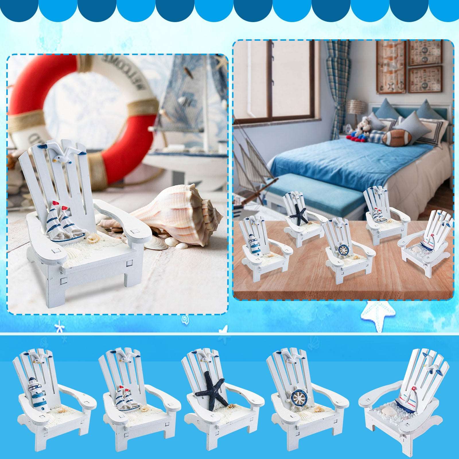 Beach Chair Home Decoration Creative Cute Ocean Beach Chair Ornament Wooden Craft Mini Miniature Kids Toy Decoración Hogar Doba